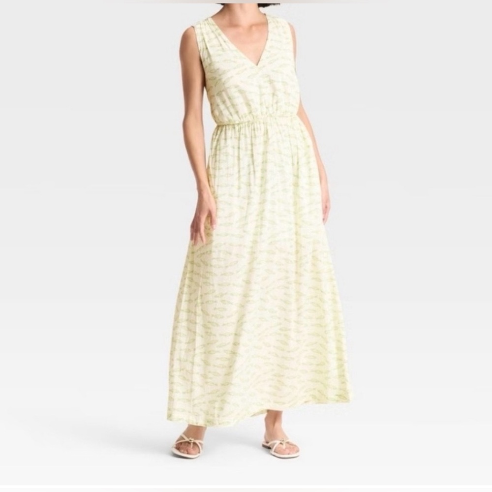 A new day summer maxi dress sardine print white and green XL